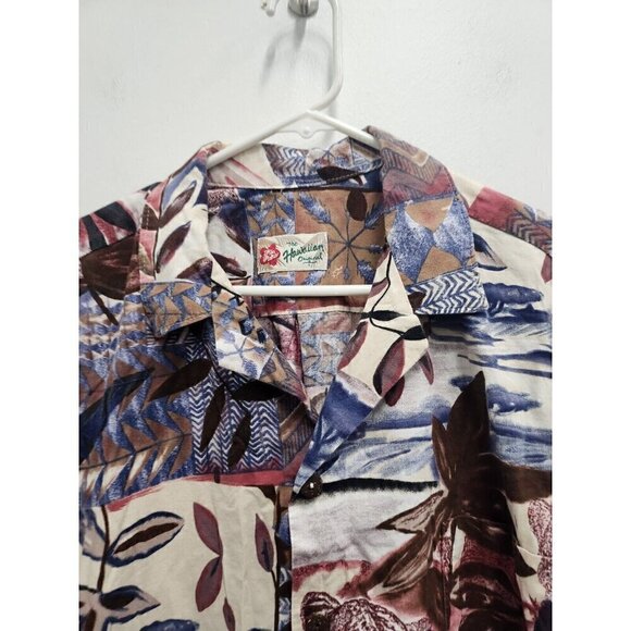 Vintage Hilo Hattie Mens Hawaiian Shirt Large Multi Leaf Print Short Sleeve - Picture 2 of 5